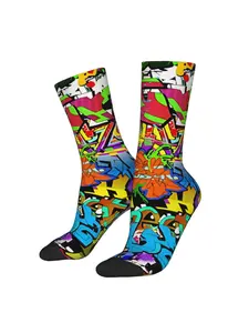 1 Pair Hip Hop Funny Graffiti Print Men's compression Socks Street Style Seamless Printed Funny Novelty Happy Crew Sock
