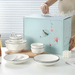 Elegant Diamond Ceramic Dinnerware Set, Easy Clean, Dishwasher Safe, Includes Bowls & Plates, Perfect Gift Boxed, Home Use