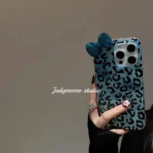 Colorful Leopard Blink Diamond Bowknot Lustre Lining Phone Case for iPhone 16 15 14 Plus 13 Mini 12 Pro Max 11 7 8 SE X XS XR
