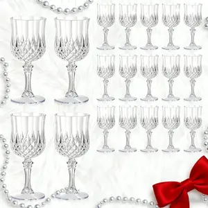 24 Pack White Party Plastic Stemmed Wine Glasses-7oz Retro Champagne Flutes, Wedding & Bridal Shower Party Supplies, Christmas Halloween Gift Banquet Drinkware, Bulk Pack for Home Decor