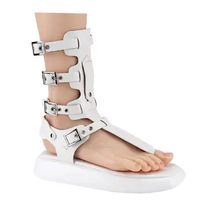 Belovely Open Toe Lace-Up Hollowed-Out Gladiator Sandals Casual Women's Footwear with Metal Buckles for Summer Wear