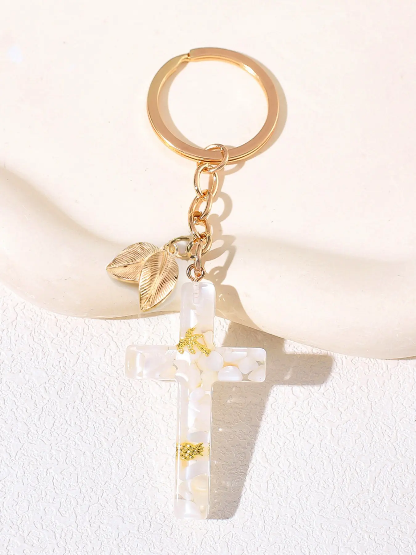 Fashion Cross & Leaf Design Keychain, Cute Resin Keychain for Women & Men, Trendy All-match & Exquisite Keychain for Birthday Gift, Stylish Keychain, Gothic Cross Keychain
