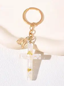 Fashion Cross & Leaf Design Keychain, Cute Resin Keychain for Women & Men, Trendy All-match & Exquisite Keychain for Birthday Gift, Gothic Cross Keychain