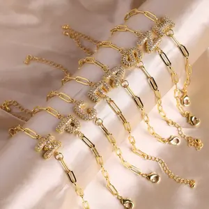 Initial Bracelet- 18k Gold Plated Paperclip Chain with Bubble Letter Charm
