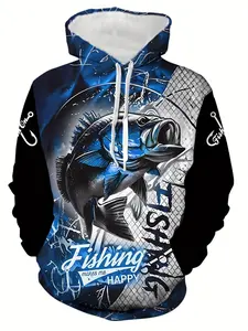 Men's Vitality 3D Fish Printed Hoodie - Soft, Breathable and Comfortable - Perfect for Spring, Fall and Winter, Casual Men's Daily Wear
