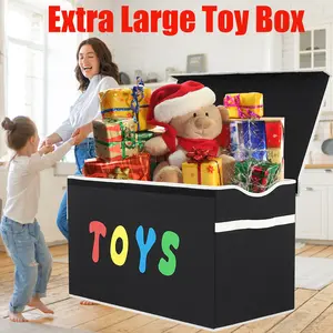 32gal Extra Large Toy Box Storage Basket with Lids, Collapsible Sturdy Toy Storage Organizer Boxes Bins Baskets for Kids, Boys, Girls, Nursery, Playroom, Closet Home Bedroom Office Nursery Storage Trunks