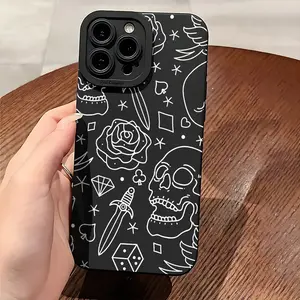 Rose Skeleton Gothic Aesthetic Phone Case for iPhone 16 11 15 14 13 12 Pro Max Plus Case Cute Black Phone Case Birthday Christmas Gifts for Women Girls Cellphone Smartphone