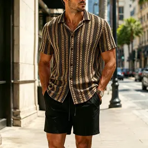 Men's Jacquard Textured Polo 2-Piece Set, Breathable Summer Outfit, Casual & Beach Ready Loungewear for All Occasions,Old Money Style outdoorfun stretch knit