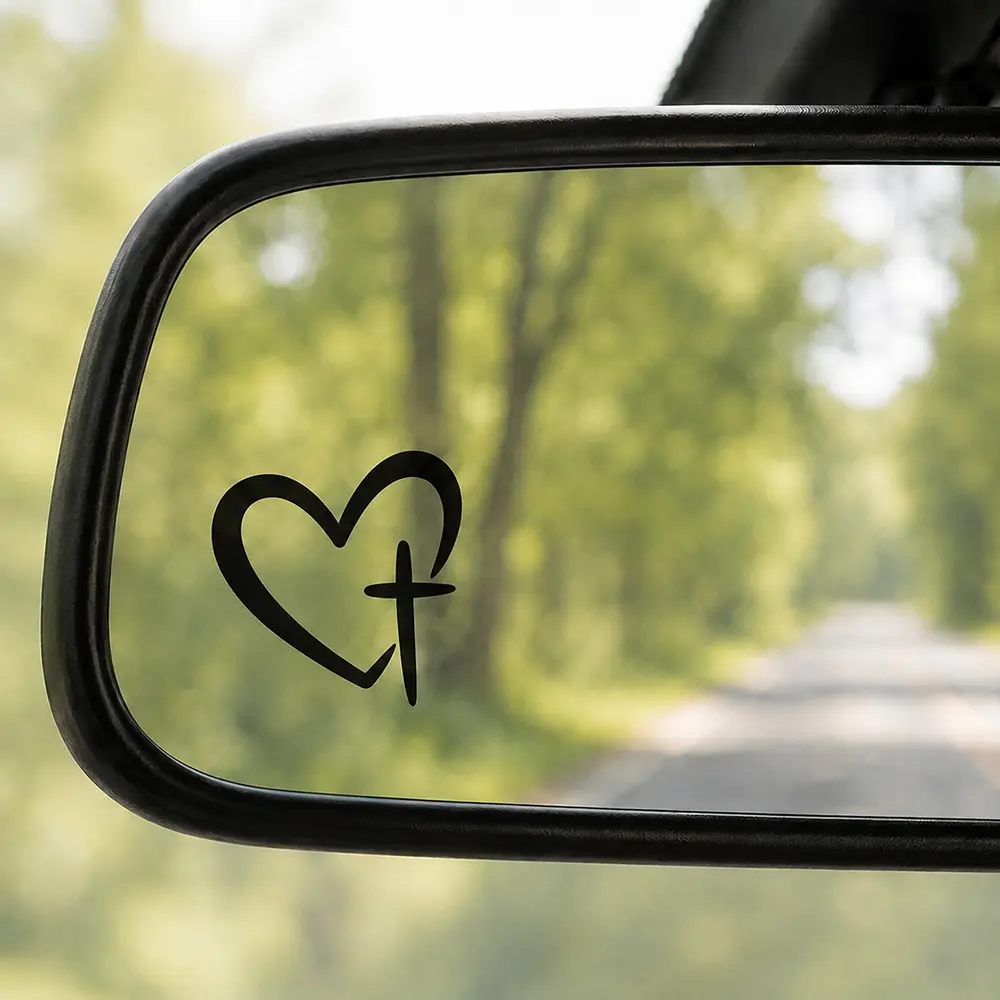 Christian Heart Cross Stickers, Waterproof Removable Faith Decals, No Residue Religious Vinyl Stickers, Small Jesus Cross Laptop Car Tumbler Bible Journal Decals, Black White Mixed Christian Gift Stickers for Women Men Teens