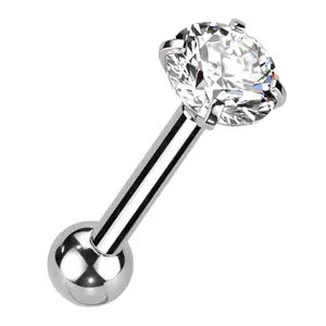 Clear CZ Titanium Internally Threaded Barbell