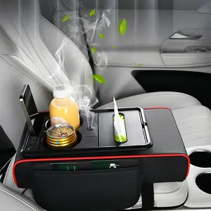 Multifunctional Car Armrest Box Center Console Organizer with Starry Sky Atmosphere Light, Hydration Spray, USB Type-C Interface, Cup Holder, Paper Towel Storage