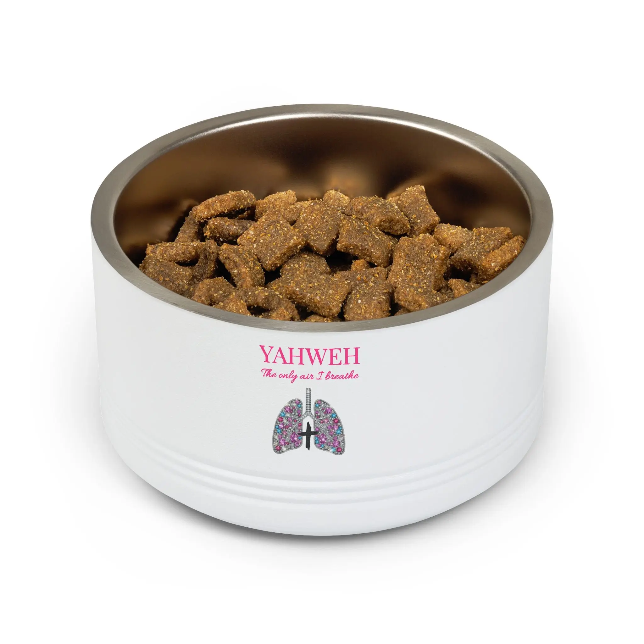 Yahweh The Only Air I Breathe Pet Bowl — Inspirational Faith Dog & Cat Bowl with Lungs Graphic (18 oz)