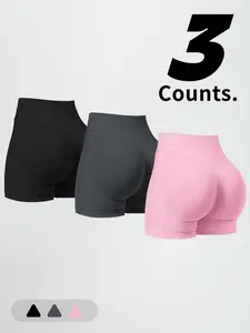 Women's Seamless High-Waisted Gym Shorts Set, Butt-Lifting Design, Stretchy Nylon Fabric, Ideal for Running & Exercise, Seamless Activewear