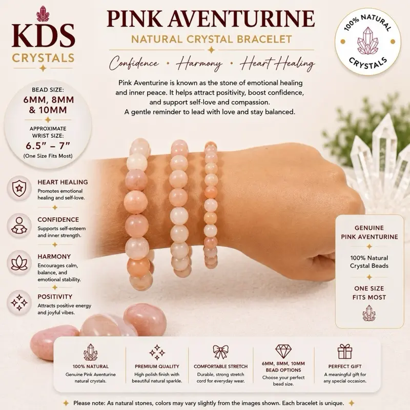 Pink Aventurine Natural Crystal Gemstone Bracelet 6mm 8mm 10mm Stretch Beaded Bracelet limited  time  promotion