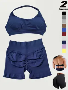 Women's High-Waisted Running Shorts Set, Quick-Dry Fabric, Seamless Design, Detachable Pads, Tight-Fit, Yoga Gym Outfits, All-Season Sports Wear