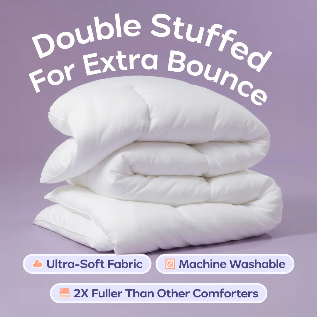 Mellow Sleep | MarshMellow Comforter - Double-Stuffed Ultra-Soft A-Class Fabric Heat-Adaptive Vegan Fill OEKO-TEX Certified Machine Washable