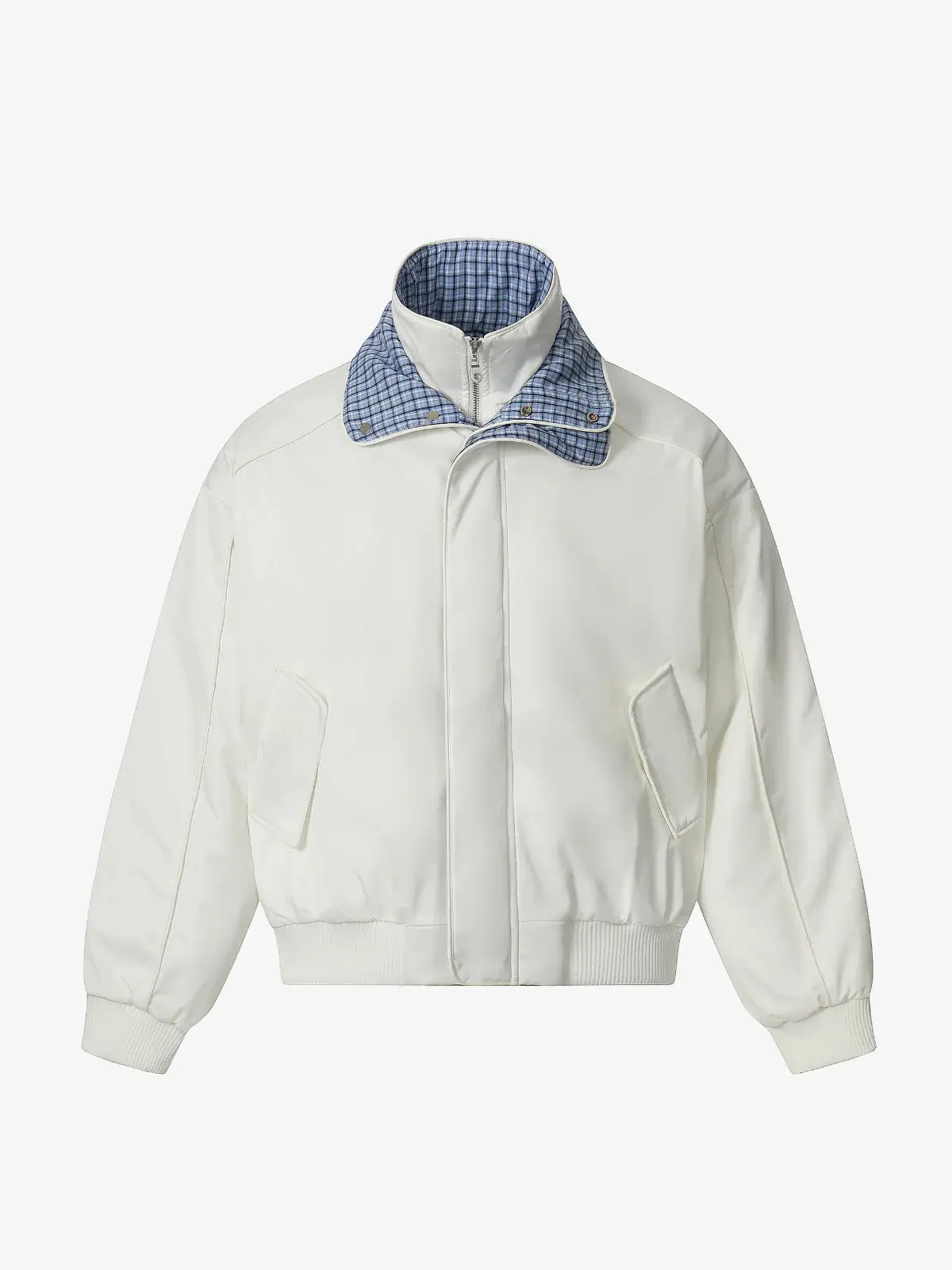 Thesupermade Retro Layered Look Plaid Collar Padded Jacket