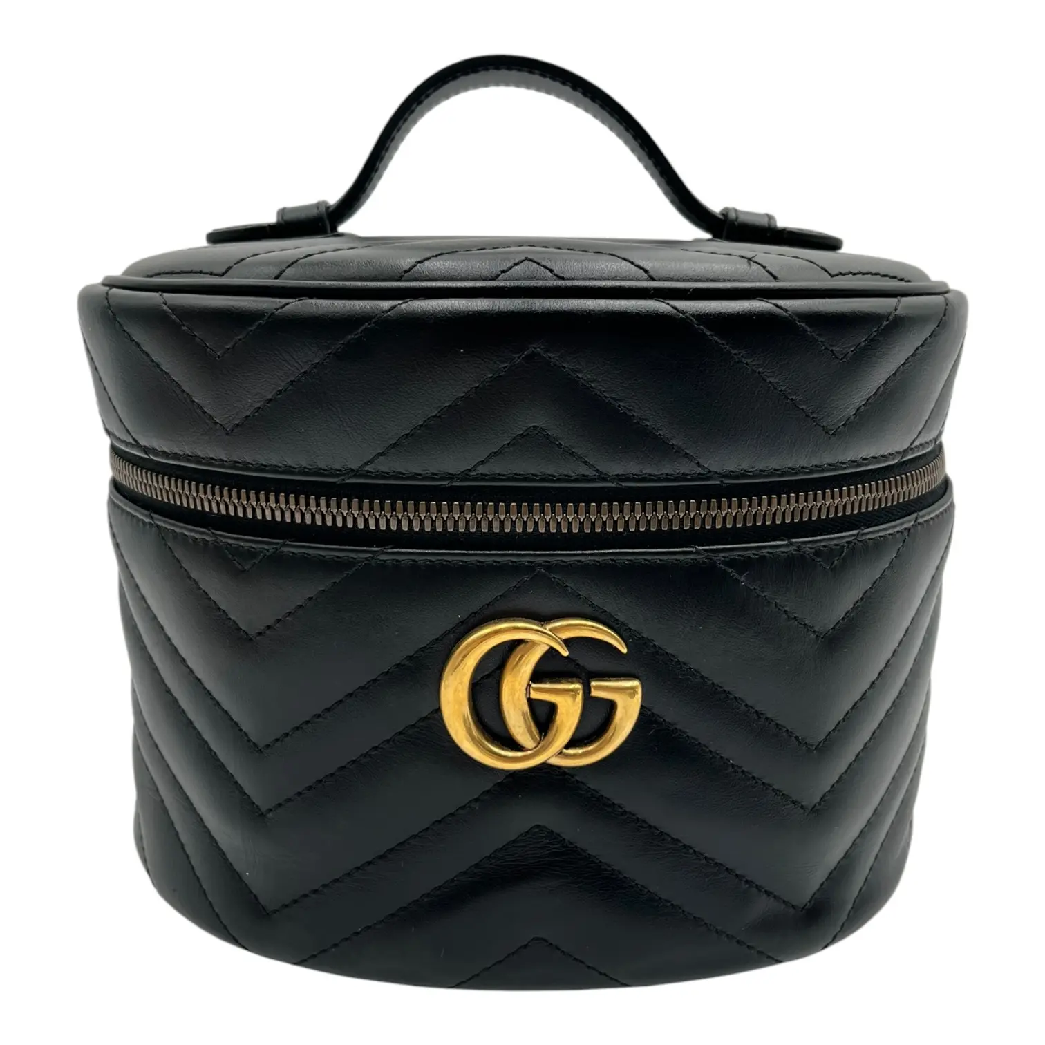 Pre-owned GUCCI Calfskin Leather Toiletry Bags BLACK MARMONT MAKEUP BAG