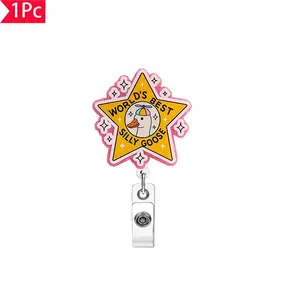 1PC Funny Duck Fun Slogan Telescopic Easy Pull Buckle Nurse Badge Reel Badge Buddy Nursing "World's Best Silly Goose" Star Shaped Sparkling Pink Chest Card Buckle Workplace ID Card, Gift for Nurses, Doctors, Medical Workers, Festivals