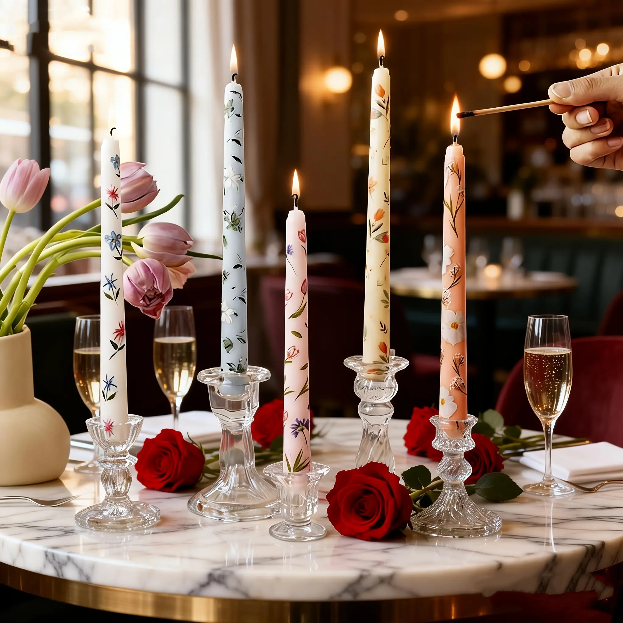 Floral Printed 10Inch Long Taper Candle 2pcs/Set, Burning Time 8Hours, Scented Candles – for Christmas Gifts Wedding & Holiday Decor, Christmas Party Candles