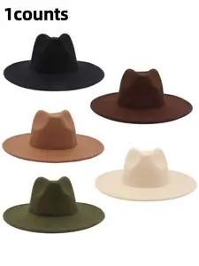 Classic Flat Brim Felt Bucket Hat, Outdoor Sun Protection, Large Brim, Elegant Style, Plain Pattern, Fitted, 1 Unit Count, High Quality Hat