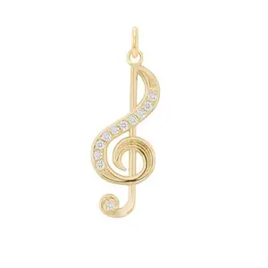 TAKAR Music Note Pendant With Cubic Zirconia- Gold Plated Vermeil Sterling Silver Treble Clef Charm - Music Note Jewelry for Women And Men - Made In USA.