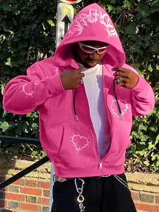 Unisex Men's Letter Print Zip Up Hoodie, Casual Street Fashion Fitted Regular Fit Long Sleeve Hooded Sweatshirt for Autumn & Winter, Fashion Men's Clothes for Daily Wear