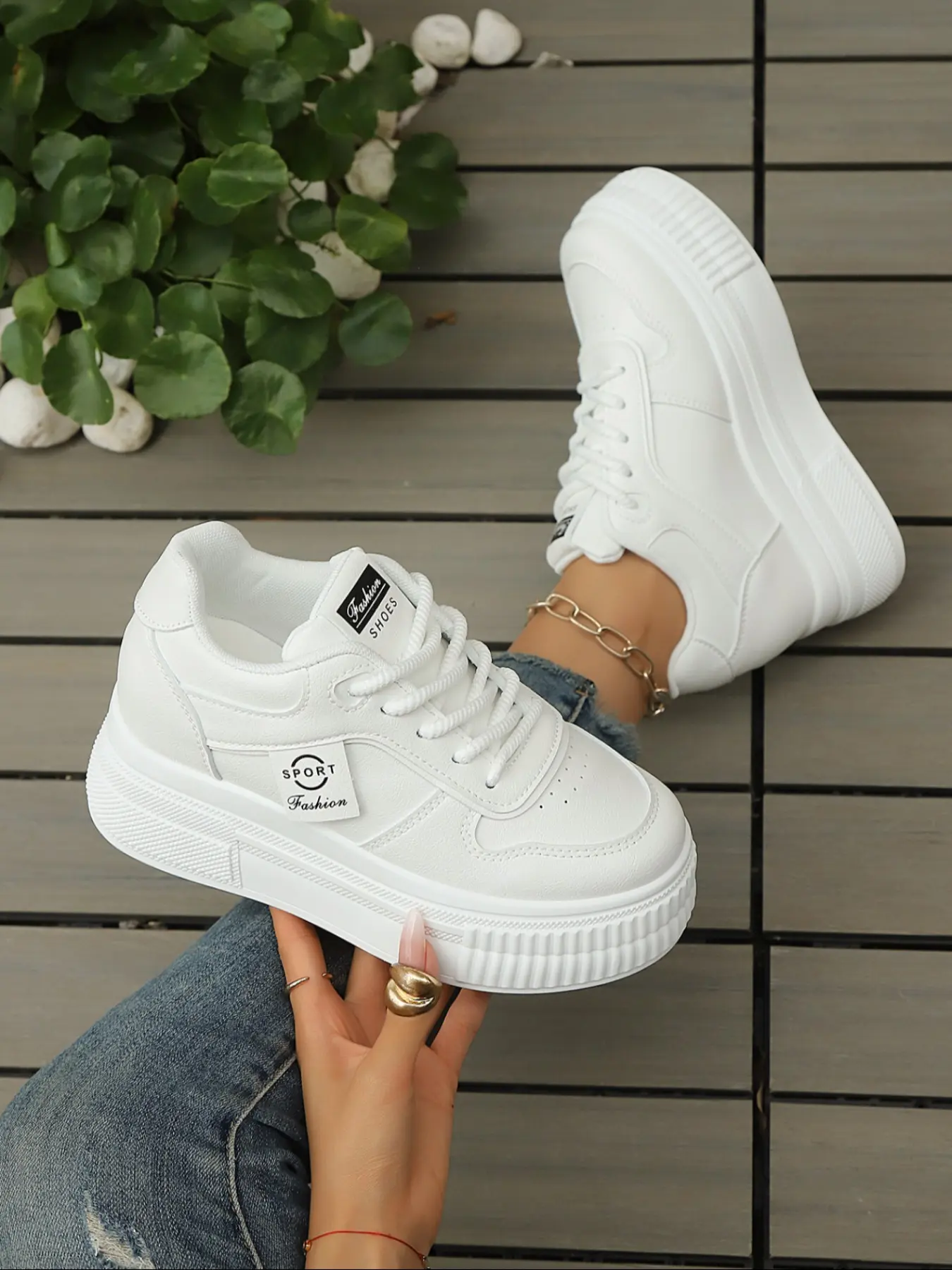 Women's new casual lace-up sneakers, Athletic, Rubber, Trainer, all-season outdoor walking shoes, thick-soled shoes for added height and comfort, suitable for everyday casual wear, commuting, gift-giving and back-to-school, Footwear, Casual trainers