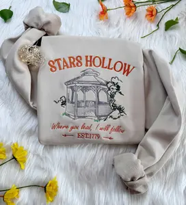 Embroidered Star Hollow Pavilion Sweatshirt_ Connecticut Star Hollow Embroidered Hoodie_ Stars Hollow Pavilion T-shirt_ Crew Neck Sweatshirt