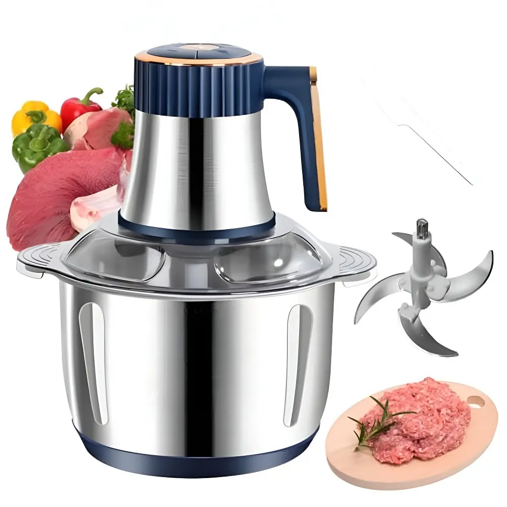 5L Stainless Steel Electric Blender Chopper - Multifunctional Kitchen Appliance with 5 Functions, 6-Blade Design for Mincing Meat, Chopping Vegetables, Shredding Meat