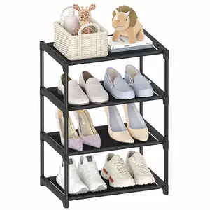 4-Tier Small Shoe Rack, Narrow Stackable Adult Shoe Storage Organizer Shelf for Closet Floor Entrance Bedroom, Space Saver Shoe Rack Organization.