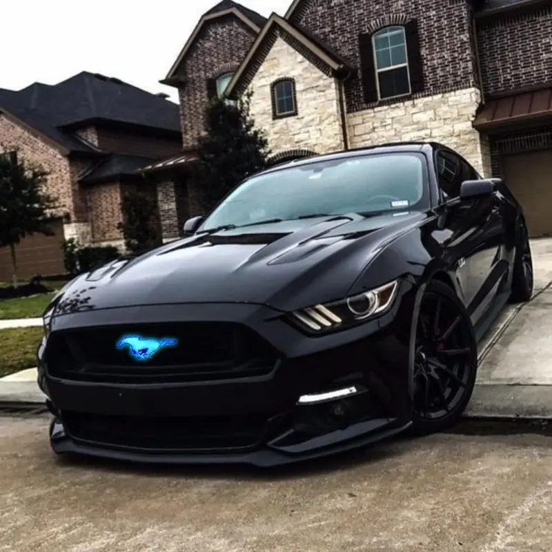 2015-2024 Ford Mustang Pony BLUE LED Lighted Grille Emblem – Black