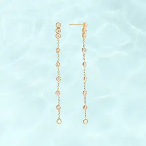 PAVOI Waterproof Dangle Earrings for Women - 14K Gold Plated Long Drop Earrings with Cubic Zirconia - Stainless Steel Elegant Linear Dangling Jewelry Gifts