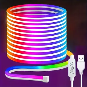 USB Powered LED Strip Light, 3 Button Control, Adjustable Color & Music Sync, RGB Room Rope Lamp, Flexible DIY Neon Lights, Led Light Strips