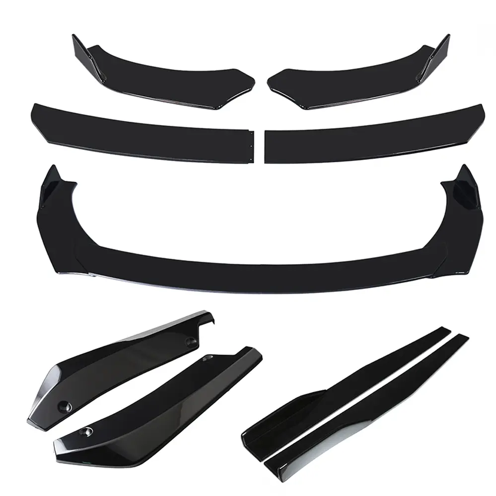 Adjustable Car Front Bumper Lip Splitter Chin Spoiler Body Kit with Side Skirt Extension Rocker Panel and Rear Bumper Lip Diffuser