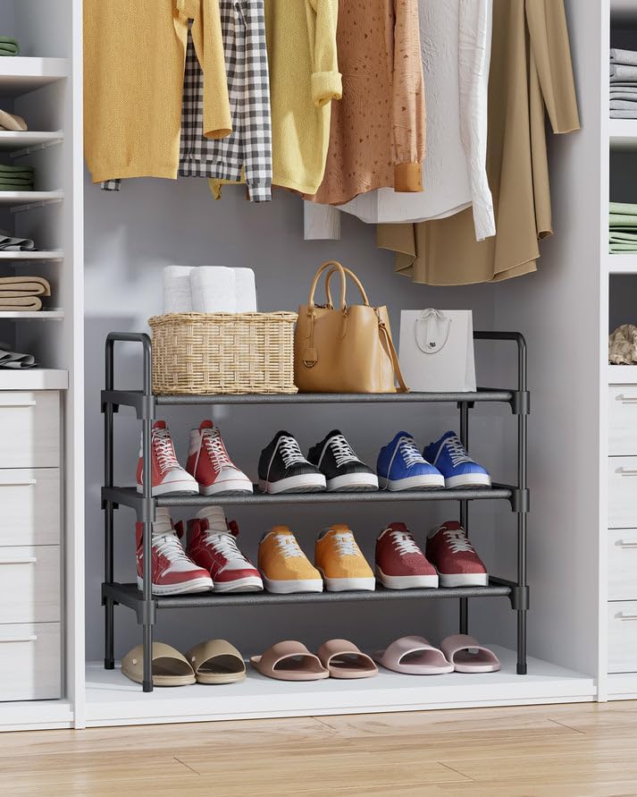 Shoe Rack for Closet, Sturdy Shoe Storage for Entryway, Space-Saving Shoe Rack Small and Shoe Shelf, 27.6" Wide, Black