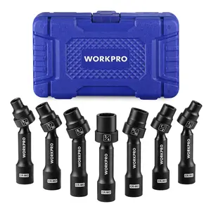 WORKPRO 7PACKS 1/2" Drive Driveline Socket Set with Storage Case | 12-Point SAE Swivel Socket, CR-MO Steel Driveline Limited Clearance Socket Set for Automotive and Mechanical Use