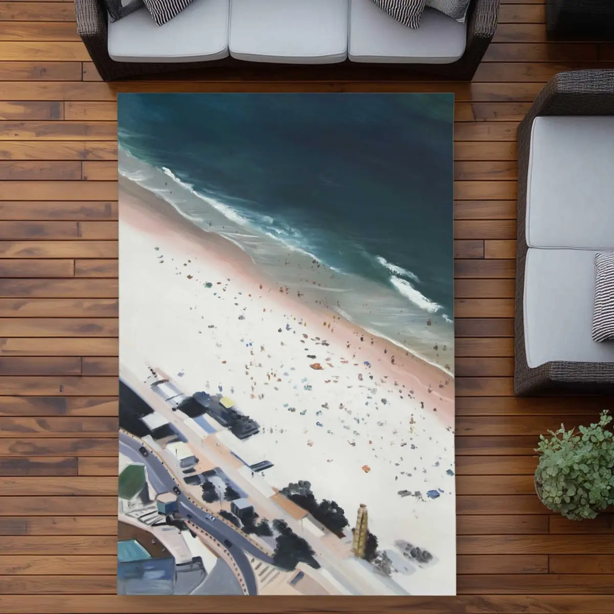 Begin Home Decor C1ROAR57T9F9U7 5 x 7 ft. Hot Day at the Beach Coastal Kitchen Outdoor Rectangle Area Rug