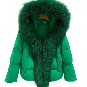 Fox Big Fur Collar Duck Down Jacket for Women - Thick Nylon Fabric Long Sleeve Coats with White Duck Down Filler for Commute Style