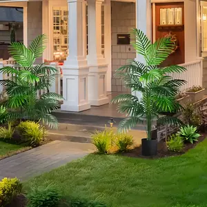 Two UV Resistant Artificial Coconut Trees, 48 Large Leaves, 120cm Tall Realistic Tropical Greenery, Low Maintenance Plastic Plant, Outdoor Fake Plants