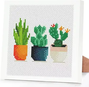 Succulent Cross Stitch Kits,Cactus Cross Stitch Kits for Adults Beginner with Framed,Embroidery Kit Stamped 11CT Cross Stitch Arts and Crafts for Adults Partial Cross Stitch 6.7x6.7inch