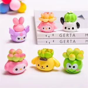 Sanrio Cartoon Kiki Cat Decorative Micro Landscape Animal Flower Pot Plant Stand, Creative Car Home Desktop Resin DIY Craft Ornament Gift