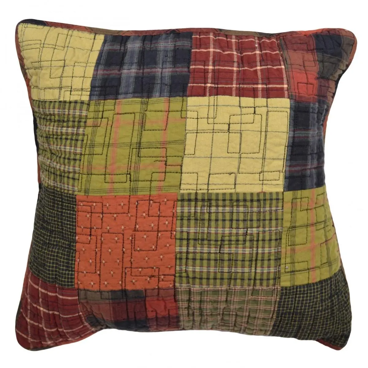 212 MAIN 15x15 in. Square Thick Dense Cotton Decorative Pillow, Durable 100% Cotton Woven Fabric, Woodland Theme Patchwork Look, Multi-Color (for Outdoor Sofas, Outdoor Furniture), Dense, Thick Cotton