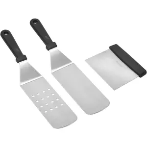 3 count Griddle Accessories Kit, Stainless Steel Professional Long BBQ Grill Spatula/Turner & Scraper Set for Flat Top Grill Hibachi Camping Cooking