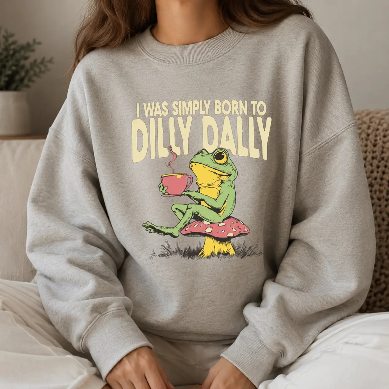Funny Frog Sweatshirt, Dilly Dally Graphic Tee, Cottagecore Humor Outfit, Gift For Frog Lover , Made in USA, 100% Cotton.