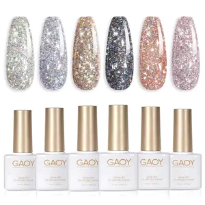 GAOY Chrome Platinum Glitter Gel Nail Polish Set of 6 Colors Including Sparkly Shiny Black Silver Pink Gel Polish Kit U V LED Soak Off Nail Polish Home DIY Christmas Gift Idea Manicure Nail Salon Varnish