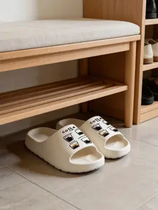 1 Pair Cat Coffee Cup Printed Thick Sole Slippers, Minimalist Ins Style, Non-slip Soft Sole, Indoor & Outdoor Dual-use, Open Toe Slides, Casual Slippers