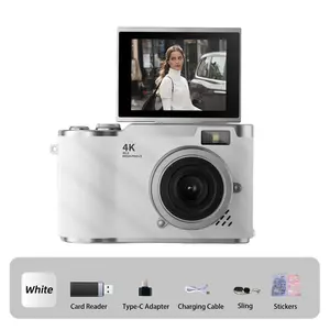Flip-Screen CCD Style Digital Pocket Camera for Beginner Students Teenagers, Portable Selfie Compact Camera with 32G Memory Card, Card Reader, Converter Plug-in, DIY Decor Stickers and Lanyard, Perfect Gift for Back to School Season