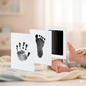 Baby Handprint & Footprint Kit, Eco-Friendly Washable Material Fast Drying Keepsake, Non-Toxic Fade-Proof DIY Casting Kit, Toddler Memory Frame Gift Box for Kindergarten Children, Home DIY Hand and Footprint Clay Permanent Preservation