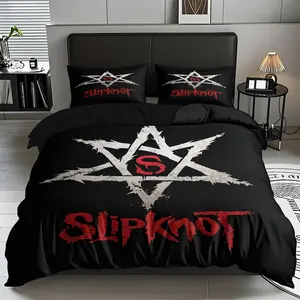 2/3 Pcs Slipknot Band Logo Quilt Cover Set Bedroom Bedding Set, Soft,breathable 100% Polyester Fiber,soft High-definition Digital Printing,suitable For All Year Round,suitable For Family, Machine Washable(1 Duvet Cover +1/2 Pillowcase,no Filling)